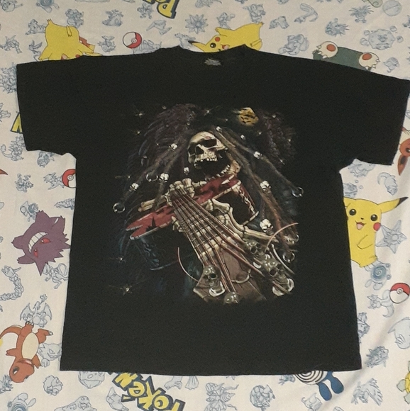 90s Dreadlock Guitar Skull Shirt Vintage Tee Skeleton Rasta Reggae Horror - Picture 2 of 6